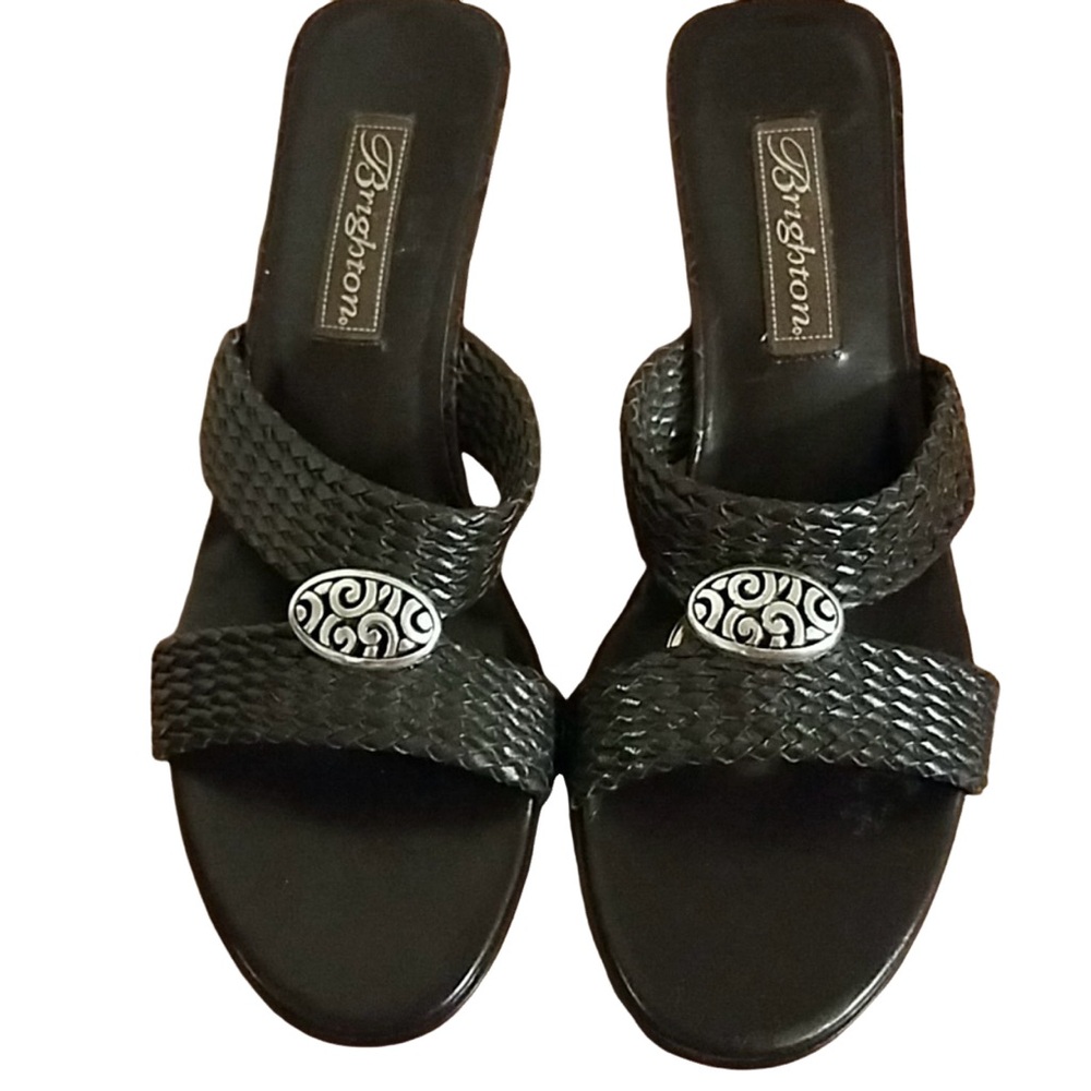 Brighton Denise Black Weave Strap Sandals with Silver Hardware. Size 9.5
